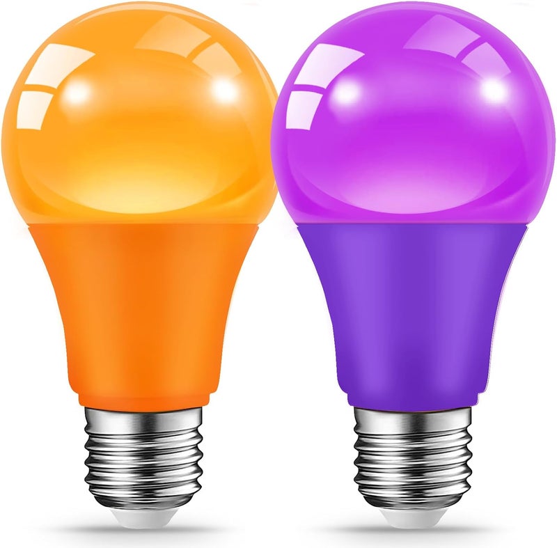 JAHEKS Orange Purple Light Bulbs for Halloween Christmas, 9W(60W Equivalent) E26 Base LED Orange Bulb Purple Bulb for Outdoor,Porch,Home Decor - Image 1